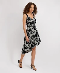 kensie Women's V-Neck Flocked Dress