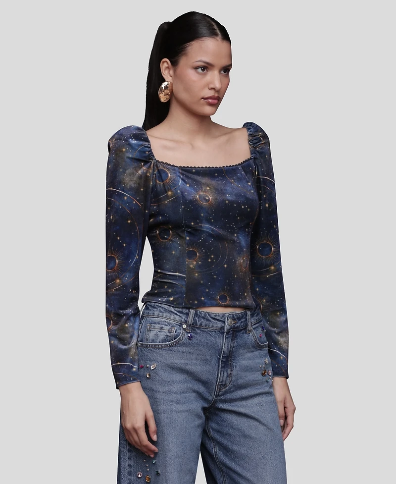 Avec Les Filles Women's Long Sleeves Velvet Top