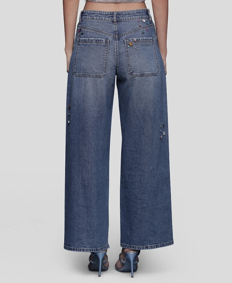 Avec Les Filles Women's Bejeweled Wide Leg Jeans