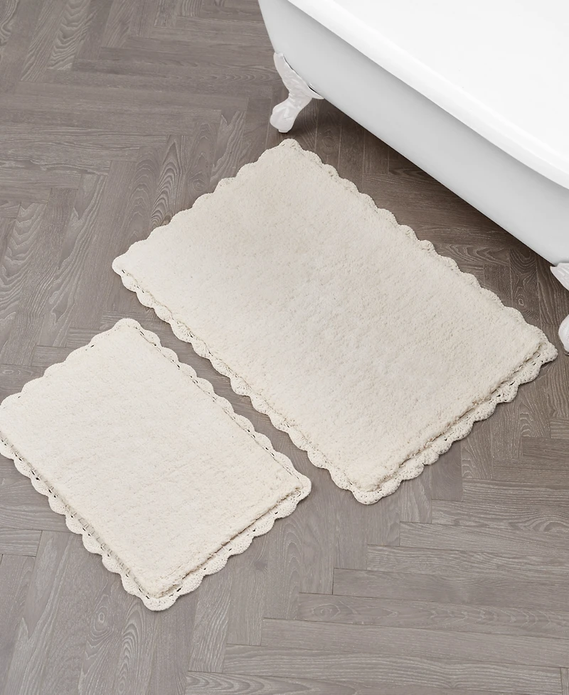 Laura Ashley Heathered Crochet Border Cotton Bath Rug Set