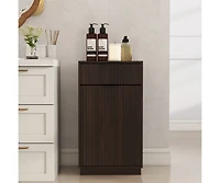 Chic Crate 10 Gal Tilt Out Trash Can Cabinet Woodgrain Wave Textured Pull Out Bin, Walnut Finish Kitchen Organizer