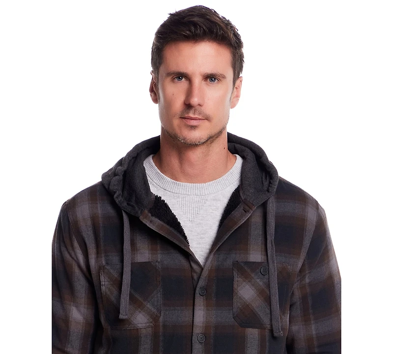Weatherproof Vintage Men's Sherpa Lined Flannel Hooded Shirt Jacket