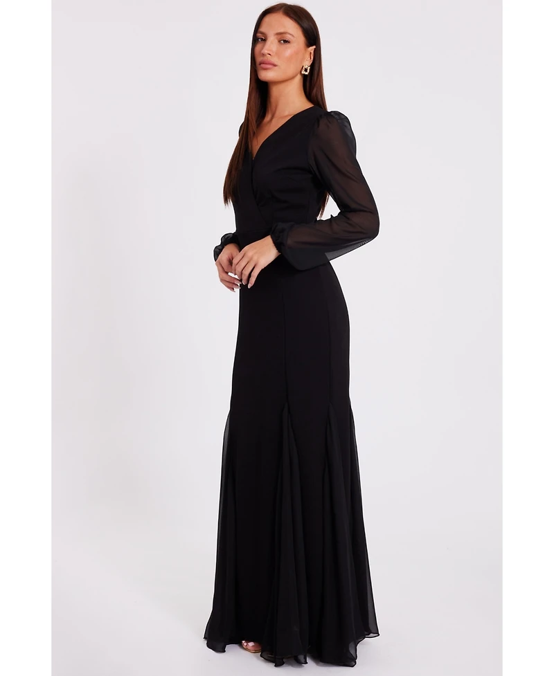 Quiz Women's Scuba Crepe Chiffon Long Sleeve Goad Maxi Dress