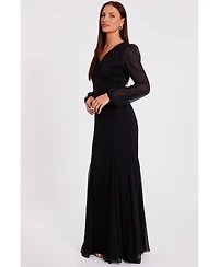 Quiz Women's Scuba Crepe Chiffon Long Sleeve Goad Maxi Dress