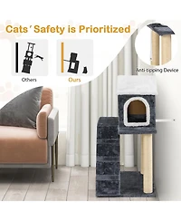 Gymax 35'' Modern Cat Tree 3-level Cat Condo Furniture w/ Openable Roof Sisal Scratching Posts