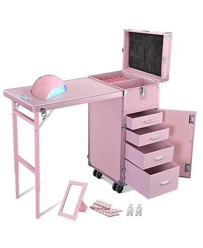 Byootique Portable Nail Table Workstation with Uv Led Nail Lamp Manicure Salon