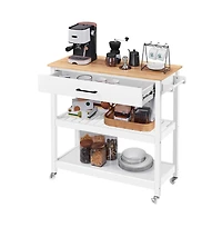Rolling Kitchen Cart with Solid Wood Countertop Espresso