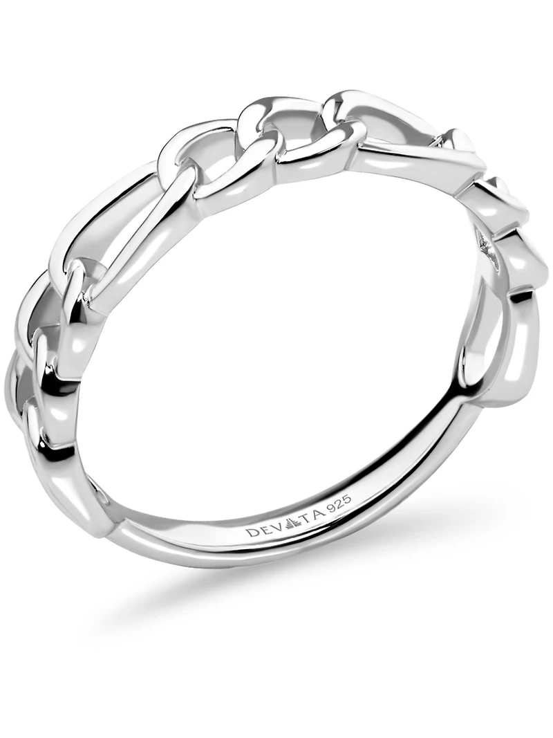 Devata Figaro Link Ring Rhodium Plated Sterling Silver, 9