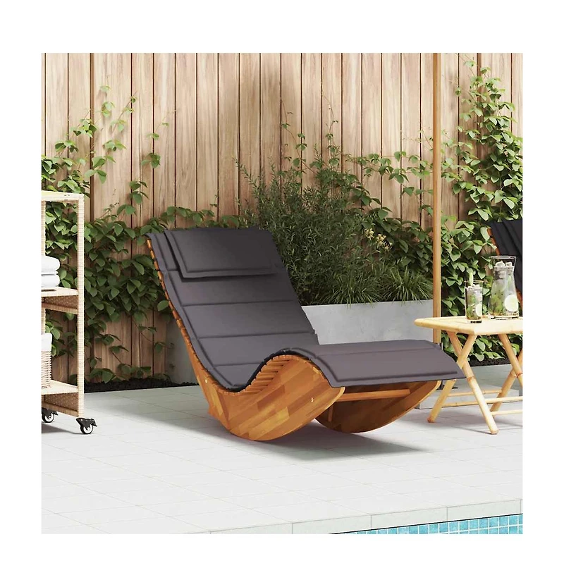 Sun Lounger Natural Wood, Dark Grey Cushion