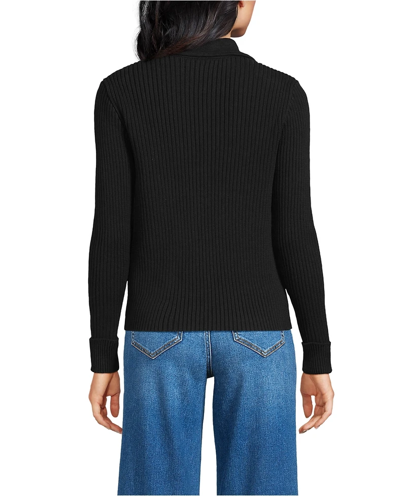 Lands' End Women's Drifter Ribbed Collared Blazer Sweater