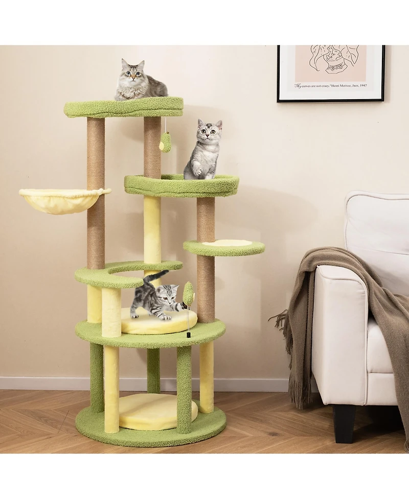 Gymax Multi-level Cat Tree w/ Wide Perch Rotatable Basket Removable Soft Cushions