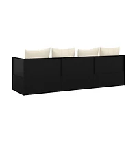 Outdoor Lounge Bed Black Poly Rattan, Powder-Coated Steel, Polyester