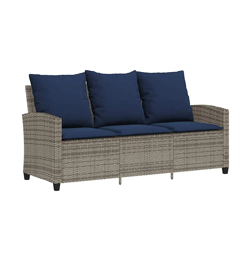 Patio Sofa 3-Seater with Cushions&Table Gray Poly Rattan
