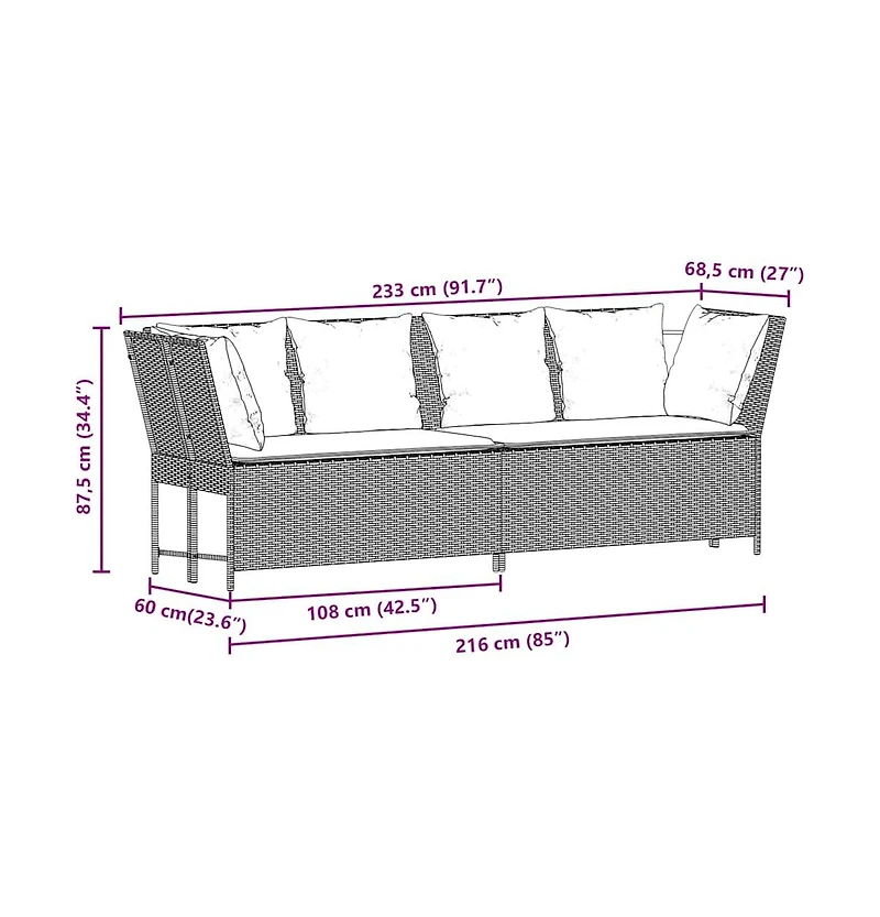 Garden Sofa Grey Pe rattan, powder-coated steel, polyester