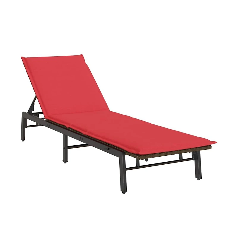 Sun Lounger with Cushion Brown Poly Rattan