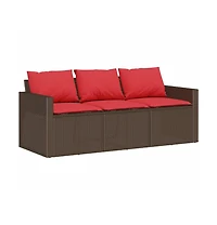 vidaXL Garden Sofa Brown Pe rattan 3-Seater Removable Covers