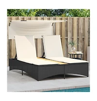 vidaXL Patio Double Sun Lounger Black Pe rattan Double