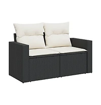 vidaXL Garden Sofa Black and Cream Pe Rattan 2-Seater Modular