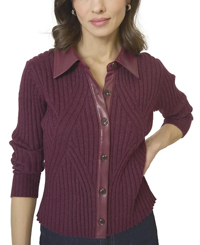 Central Park West Women's Milan Leather Collar Sweater