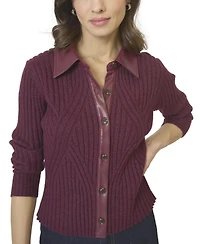 Central Park West Women's Milan Leather Collar Sweater