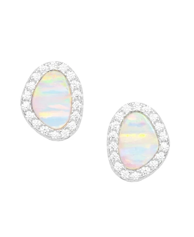 Kamaria Pebble Stud Earrings With Lab-Grown Opal in Sterling Silver