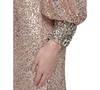 Eliza J Women's Embroidered Cuff Boat Neck Long Gown