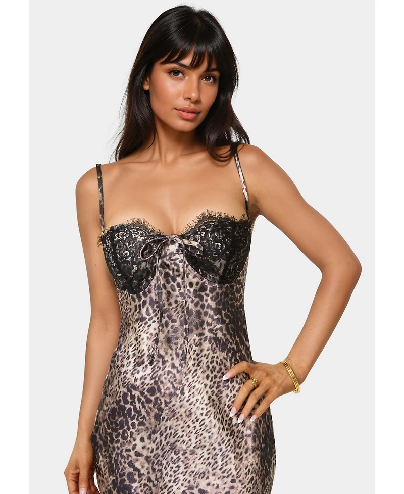 Bebe Women's Satin Maxi with Lace Cups
