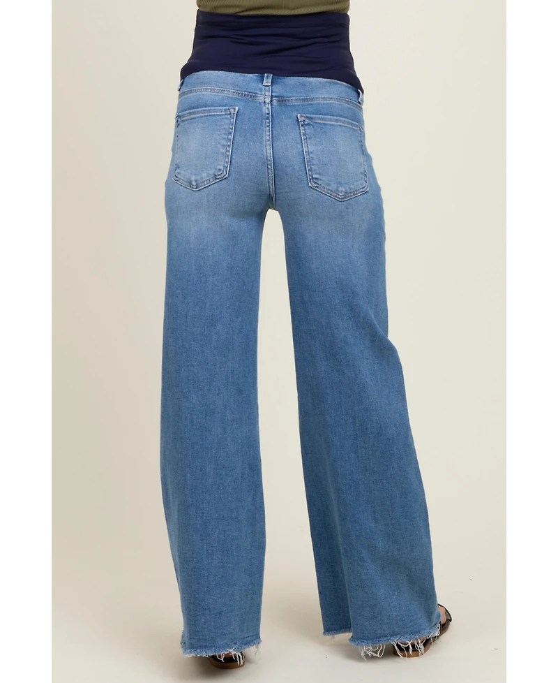 Pinkblush Maternity Blue Raw Hem Super Wide Leg Jeans