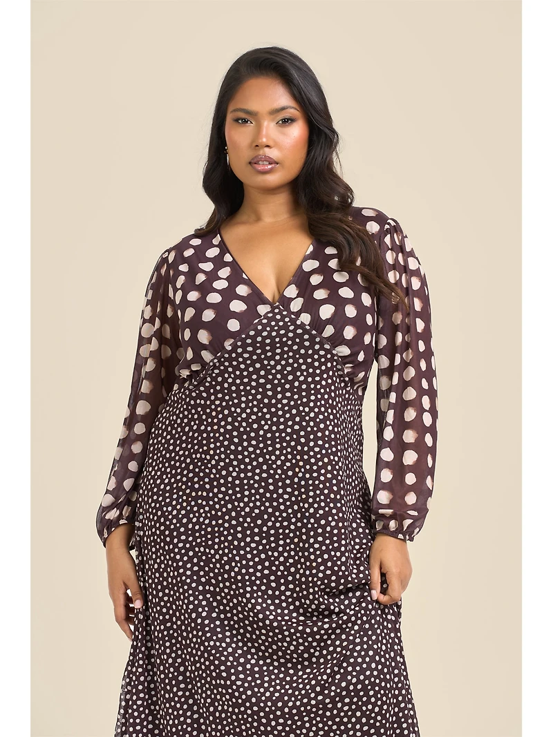 Fashion-szn Curve Women's Polka Dot Mesh Midi Dress