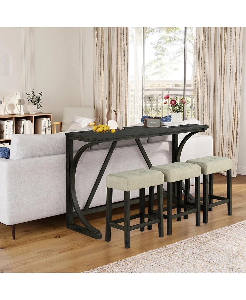 Boyel Living 4-Piece Bar Table and Chairs Set Tall Dining Table with Upholstered Bar Stool for Living Room Kitchen