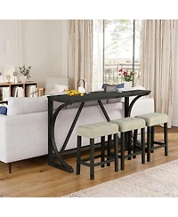 Boyel Living 4-Piece Bar Table and Chairs Set Tall Dining Table with Upholstered Bar Stool for Living Room Kitchen