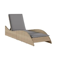 Patio Sun Lounger Beige Pe Rattan, Powder-Coated Steel Extra Long