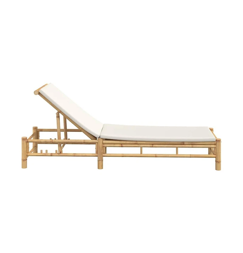 vidaXL Sun Lounger Cream White Bamboo Standard Adjustable Armrests
