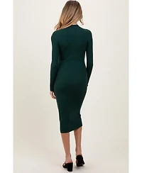Pinkblush Maternity Forest Green Ribbed Knit Mock Neck Long Sleeve Midi Dress