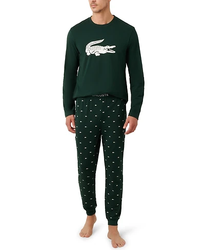 Lacoste Men's 2-Piece Jersey Crewneck Top and Pants Pajama Set