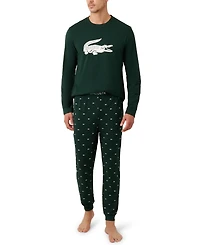 Lacoste Men's 2-Piece Jersey Crewneck Top and Pants Pajama Set