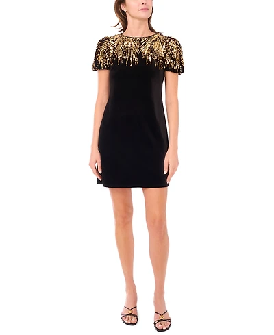 CeCe Women's Puffy Scoop Neck Short Sleeve Dress