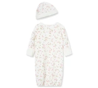 Little Me Baby Girls Vintage Rose Print Gown and Beanie, 2 Piece Set