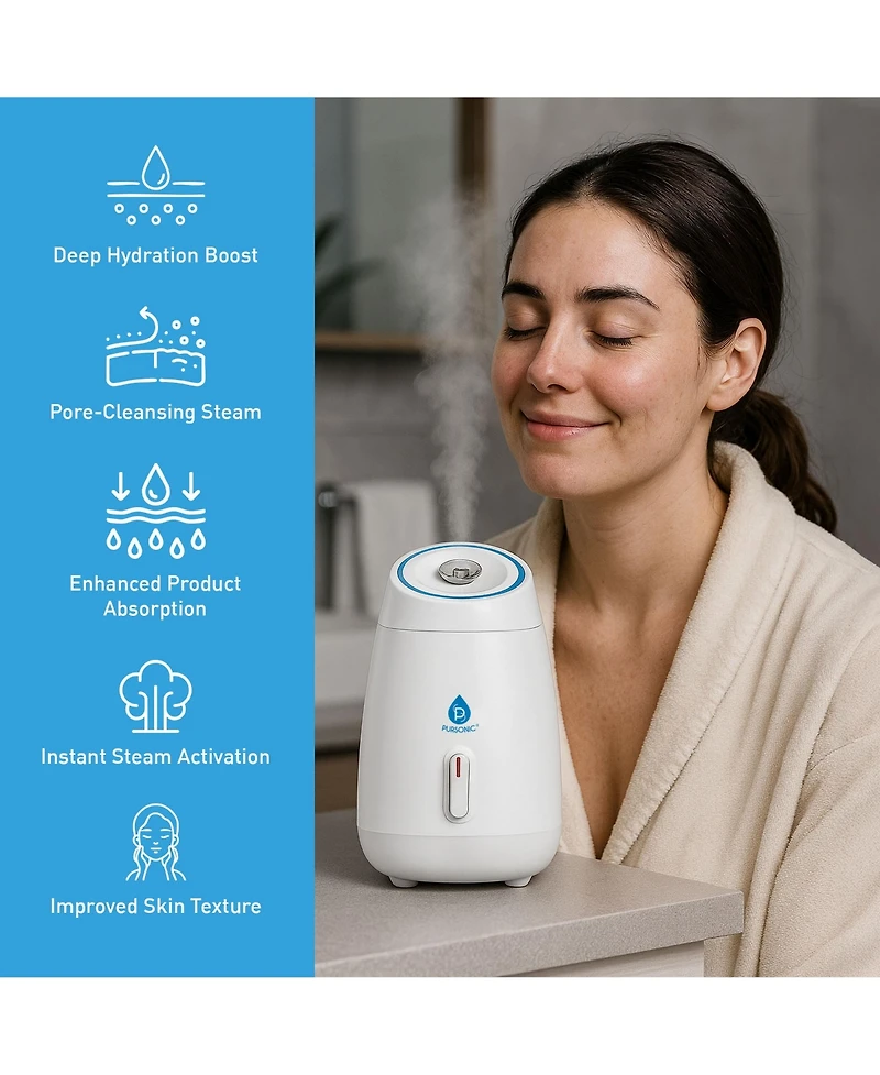 Pursonic Complete At-Home Facial Spa Bundle – Facial Steamer, 7-in-1 Led Light Therapy Device & Hydrocolloid Pimple Patches
