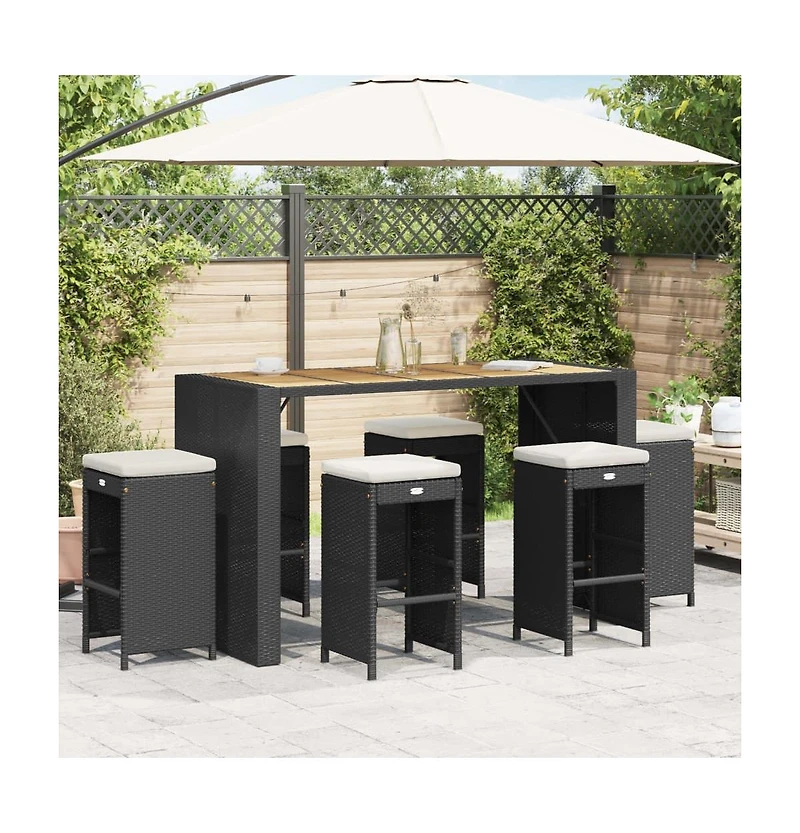 Garden Bar Stool Set of 6 Black, Cream Pe Rattan Compact