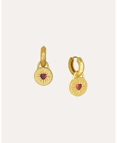 Ottoman Hands Garnet Heart Huggie Earrings