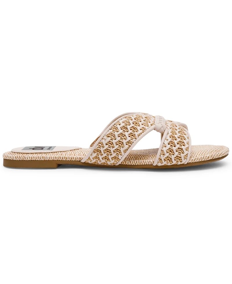 Dv Dolce Vita Women's Geeya Raffia Criss Cross Strap Flat Slide Sandals