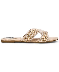 Dv Dolce Vita Women's Geeya Raffia Criss Cross Strap Flat Slide Sandals
