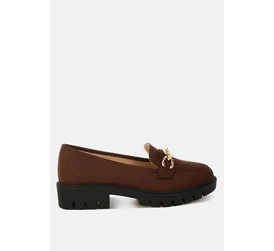 Jacop Micro Suede Metal Chain Link Loafers