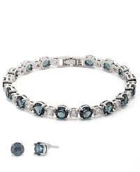 Givenchy Crystal Stone Silver-Tone Flex Bracelet and Stud Earrings Set