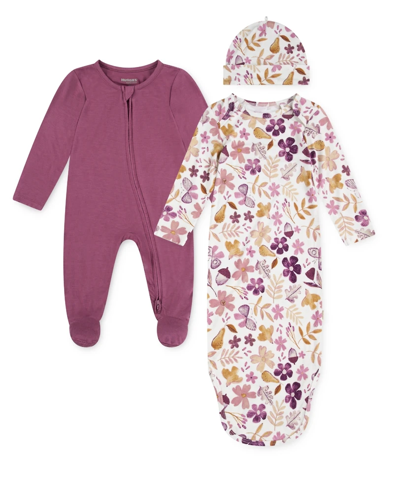 Huggies Baby Girls 3-Piece Long-Sleeve Coverall, Gown and Hat Set