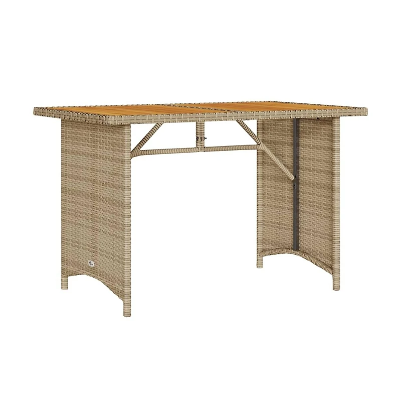 Patio Table with Wooden Top Beige Poly Rattan