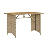 Patio Table with Wooden Top Beige Poly Rattan