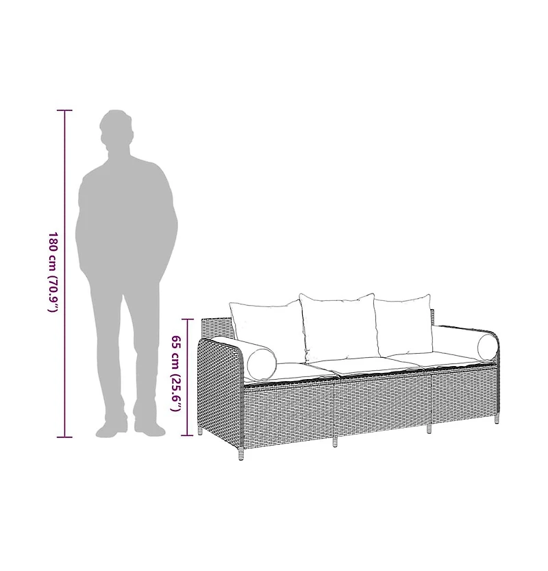 Patio Sofa with Cushions 3-Seater Gray Poly Rattan