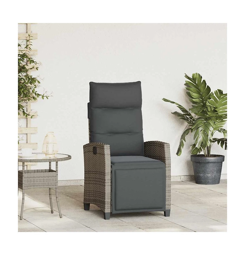 vidaXL Reclining Garden Chair Grey Pe rattan, powder-coated steel Medium
